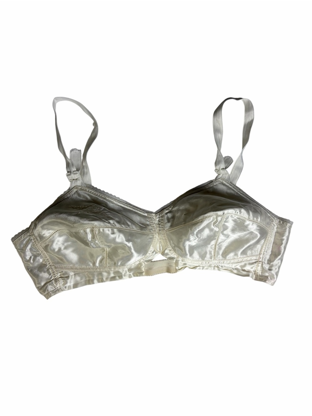 Vintage ivory satin floral embroidered relaxed bullet bra union made
